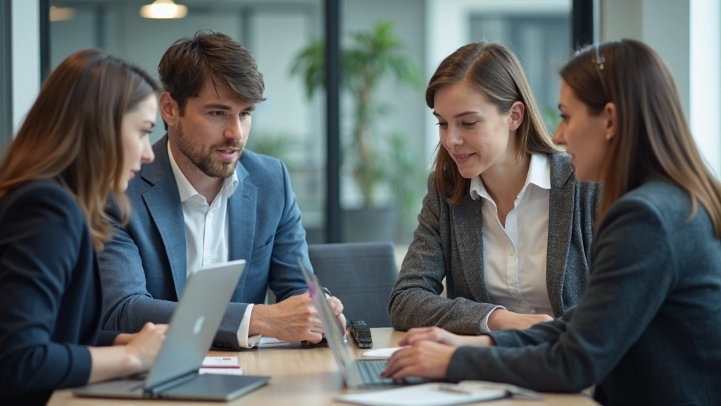 Команда аналитиков обсуждает результаты маркетинговой кампании перед компьютером