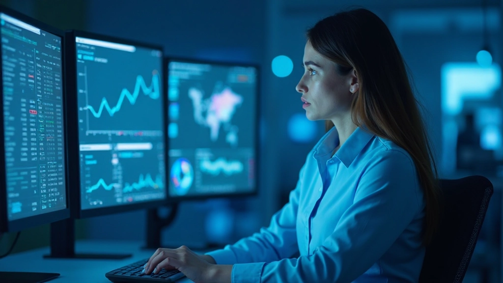 Аналитик работает с инструментами аналитики на мониторе, отслеживая эффективность кампаний