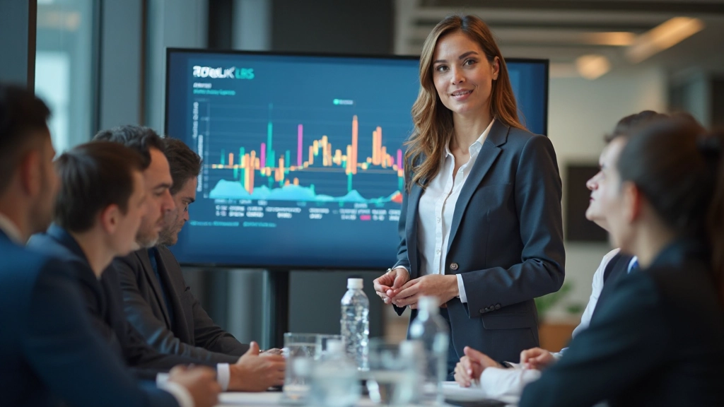 Маркетолог представляет аналитические результаты команде на встрече