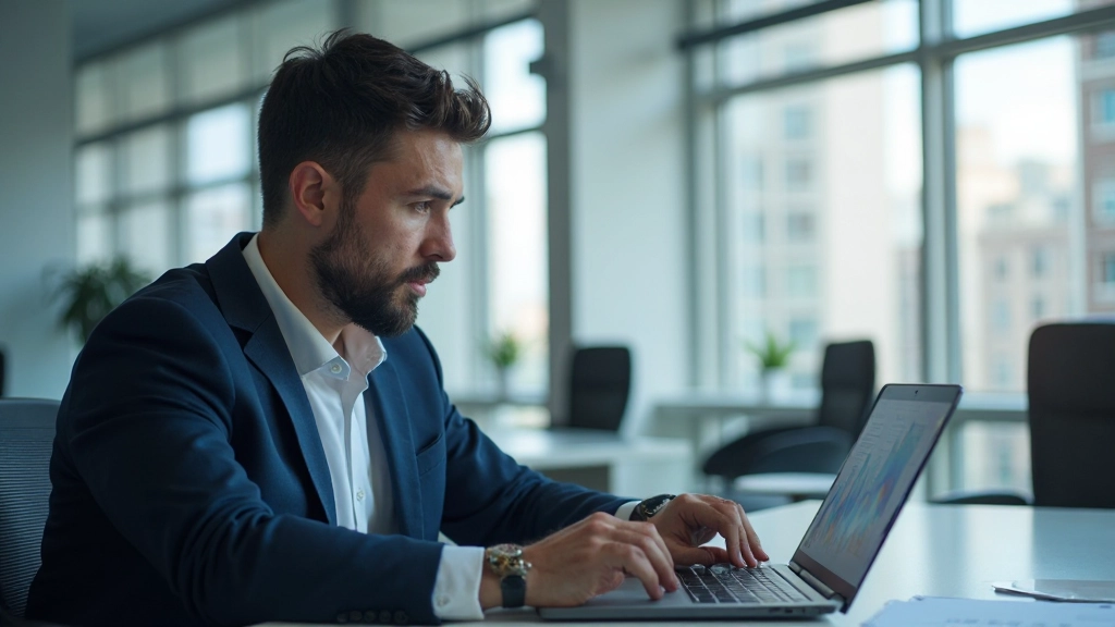 Профессиональный аналитик работает с маркетинговыми данными на компьютере