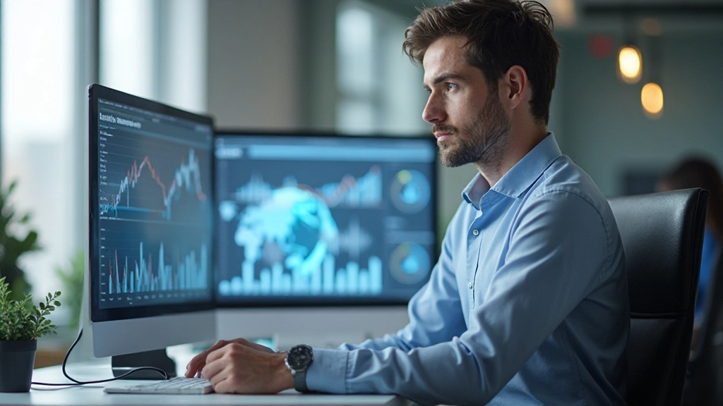 Профессиональный аналитик изучает данные маркетинговой кампании на компьютере