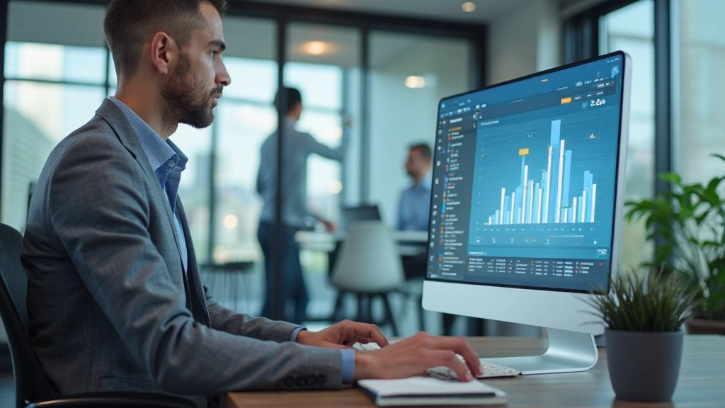 Маркетолог работает с ключевыми показателями эффективности на дашборде